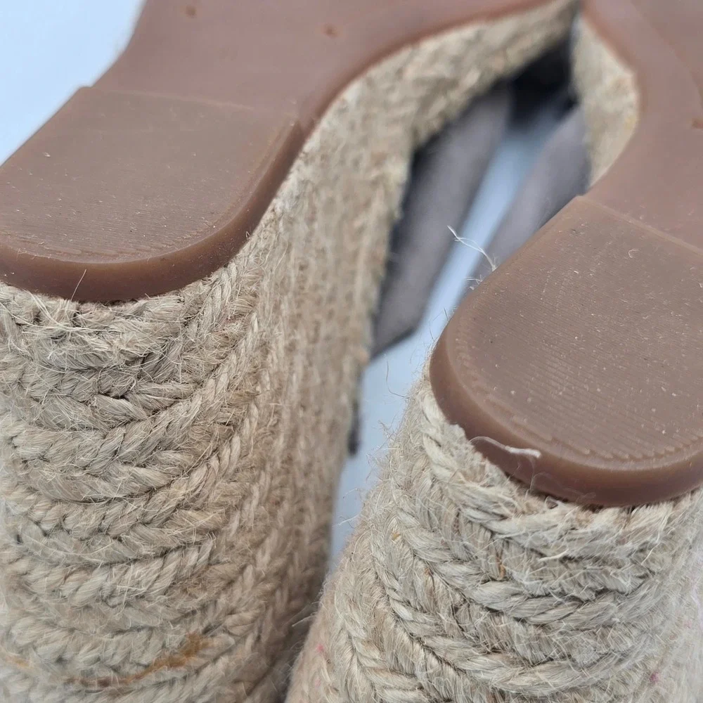 Splendid Sandals Womens 8 Espadrille Wedge Grey Suede Knotted Bow Slide EUC Boho